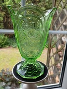 Wazon szklany zielony z różą, duzy, Art Deco
