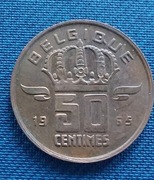 Moneta Belgia 50 centymów 1965  górnik