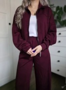 Burgundowy dres set bordo, wiskoza bluza bomberka oversize lekka s/M