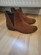 39 lasocki skórzane brązowe botki zamszowe buty kowbojki sztyblety skóra