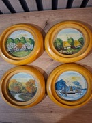 CZTERY PORY ROKU..4 UROCZE ,STARE OBRAZKI MALOWANE NA DREWNIE.