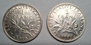 Monety srebrne Francja 1 Frank 1918 1919 MENNICZE 2szt