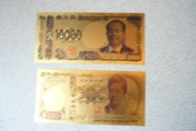 Banknoty pozłacane - Japonia, Chiny, Tajlandia.
