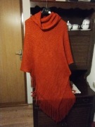 Ponczo, sweterek, golf narzutka  jak nowy kolor cegła M