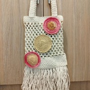 Biała torba siatka z rafii, w stylu  boho, ręczne robiona 