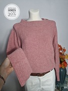 Ciepły gruby sweter malinowy róż luźny złote guziczki 5XL Marks&Spencer 