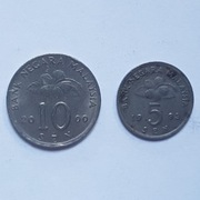 Monety, Malezja 10 senów 2000 i 5 senów 1993