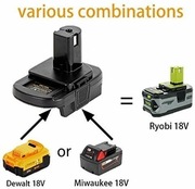 Adapter przejściówka Ryobi Milwaukee Dewalt + USB