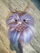 Sowa ze sznurka makrama fioletowa 