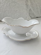 Sosjerka porcelanowa z podstawką złocone brzegi vintage
