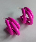 Kolczyki C potrójne emaliowane różowe 