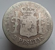 moneta Hiszpania 2 Pesety 1881 MSM srebro 10g