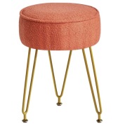 Puf Podnóżek okrągły do toaletki do salonu i sypialni, pomarańczowy