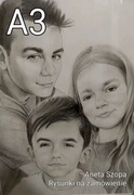 Portret ze zdjęcia  A3, 3 osoby, ołówkiem