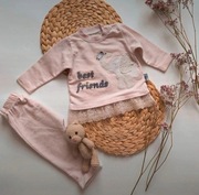 Zestaw dresik 74 dres różowy koronka długi rękaw bluza spodnie