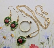 Biedronki komplet zestaw mix biżuterii złoty naszyjnik kolczyki pierścionek