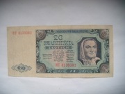 POLSKA BANKNOT PRL 20 zł 1948 rok seria HT