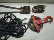 Wielokrążek , zblocze linowe , kółka mosiężne , wciągarka linowa .