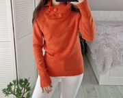 Pomarańczowy wełniany sweter ze srebrną nitką 80% wełna z golfem M