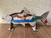 3D obraz ryby z wędkarzem, rękodzieło