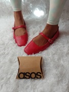 (41/42) ASOS/ Czerwone baleriny z zapięciem z Londynu, NOWE 