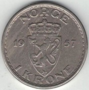 Norwegia 1 korona krone 1957 - 25 mm - nr 1