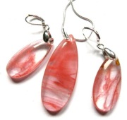 Różowy kwarc mszysty, wisiorek i kolczyki w srebrze, zestaw biżuterii