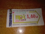 Bilet jednorazowy 1,40zł MPK Łódź stare logo skasowany lokalny
