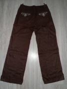 SPODNIE BRĄZ LEN XS/S 34/36 TIFFI lato