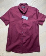 Burton Menswear koszula z krótkim rękawem bordowa 100% bawełna