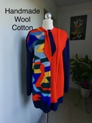 Sweter robiony na drutach z włóczki wełna + bawełna