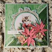 Kartka świąteczna ręcznie robiona KOTEK zielony 3d