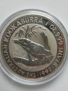 Australijska kookaburra 1992 uncja srebra 1 oz