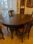 Zabytkowy rozkładany stół dębowy z krzesłami vintage