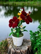 Bukiety, Doniczka ceramiczna Kwiaty idealne na prezent , druciki szenilowe