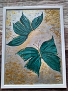 Obraz akrylowy ręcznie malowany, "Dwa motyle", w ramce.