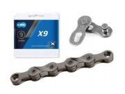 Łańcuch KMC X9 szary, 114 ogniw, 6,6mm, 9-rzędowy, wytrzymały, spinka
