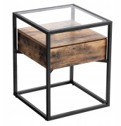 Stoik kawowy szafka nocna loft ze szklanym blatem czarny orzech
