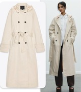 ZARA trencz oversize z paskiem i apaszką, r. S jak M