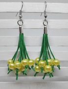 Kolczyki Miotełki perełki żółte, zielony, bawełna, Chwosty Handmade