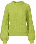Maud sweter XS wełniany alpaka zielony limonkowy warkocz