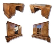 Komplet gabinetowy Art Deco z 1930 roku. Orzech. Biurko oraz biblioteka. 