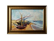 Vincent van Gogh "Łodzie rybackie na plaży .." , farby olejne, ręcznie mal.