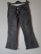 Vintage spodnie jeans grafitowe 134/140 dzwony z koralikami gloss