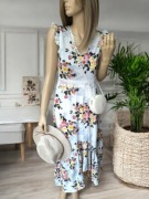 Błękitna kolorowa długa sukienka damska maxi asymetryczna rozkloszowana