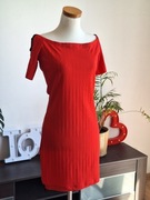 Czerwona sukienka prążkowana S z czarnymi elementami sexy na randkę