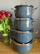 Garnki emaliowane 4 szt szare i słonecznik 