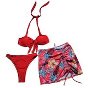 Czerwony komplet zestaw strój kostium kąpielowy bikini spódniczka 38,M