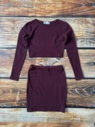 Xstrit Fashion bordowy komplet damski bluzka top spódniczka rozmiar S XS