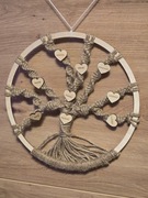 Makrama Drzewo Życia ze sznurka jutowego z serduszkami – dekoracja boho